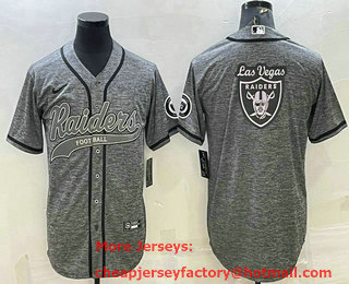 Men's Las Vegas Raiders Grey Gridiron Team Big Logo With Patch Cool Base Stitched Baseball Jersey