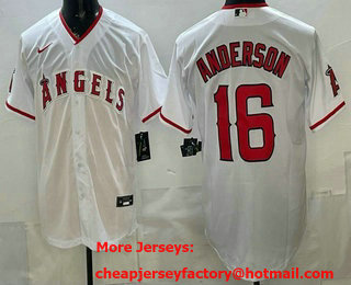 Men's Los Angeles Angels #16 Garret Anderson White Cool Base Stitched Jersey