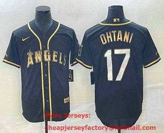 Men's Los Angeles Angels #17 Shohei Ohtani Black Gold Stitched MLB Cool Base Nike Jersey