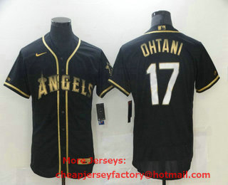 Men's Los Angeles Angels #17 Shohei Ohtani Black Gold Stitched MLB Flex Base Nike Jersey