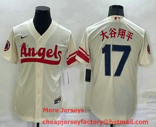 Men's Los Angeles Angels #17 Shohei Ohtani Cream 2022 City Connect Cool Base Stitched Jersey 01