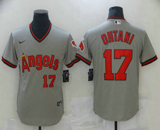 Men's Los Angeles Angels #17 Shohei Ohtani Grey Throwback Cooperstown Collection Stitched MLB Nike Jersey