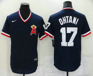 Men's Los Angeles Angels #17 Shohei Ohtani Navy Blue Throwback Cooperstown Collection Stitched MLB Nike Jersey