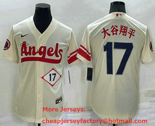 Men's Los Angeles Angels #17 Shohei Ohtani Number Cream 2022 City Connect Cool Base Stitched Jersey 01