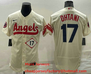 Men's Los Angeles Angels #17 Shohei Ohtani Number Cream 2022 City Connect Flex Base Stitched Jersey