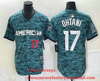 Men's Los Angeles Angels #17 Shohei Ohtani Number Teal 2023 All Star Cool Base Stitched Jersey 01