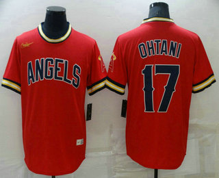 Men's Los Angeles Angels #17 Shohei Ohtani Red Throwback Cooperstown Collection Stitched Nike Jersey