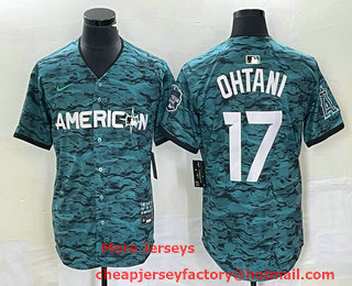 Men's Los Angeles Angels #17 Shohei Ohtani Teal 2023 All Star Cool Base Stitched Jersey 01