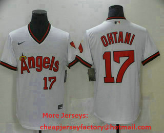 Men's Los Angeles Angels #17 Shohei Ohtani White Throwback Cooperstown Collection Stitched MLB Nike Jersey