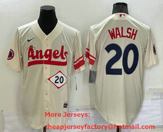 Men's Los Angeles Angels #20 Jared Walsh Number Cream 2022 City Connect Cool Base Stitched Jersey