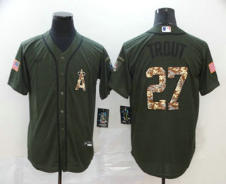 Men's Los Angeles Angels #27 Mike Trout Green Salute To Service Stitched MLB Cool Base Nike Jersey