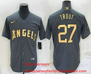 Men's Los Angeles Angels #27 Mike Trout Grey 2022 All Star Stitched Cool Base Nike Jersey