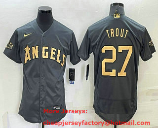 Men's Los Angeles Angels #27 Mike Trout Grey 2022 All Star Stitched Flex Base Nike Jersey