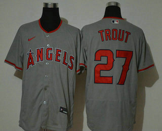 Men's Los Angeles Angels #27 Mike Trout Grey Stitched MLB Flex Base Nike Jersey