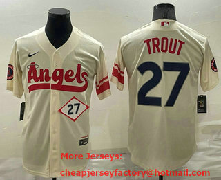 Men's Los Angeles Angels #27 Mike Trout Number Cream 2022 City Connect Flex Base Stitched Jersey