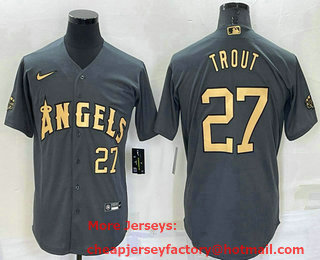 Men's Los Angeles Angels #27 Mike Trout Number Grey 2022 All Star Stitched Cool Base Nike Jersey