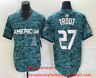 Men's Los Angeles Angels #27 Mike Trout Teal 2023 All Star Cool Base Stitched Jersey 02