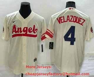 Men's Los Angeles Angels #4 Andrew Velazquez Cream 2022 City Connect Cool Base Stitched Jersey