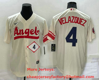 Men's Los Angeles Angels #4 Andrew Velazquez Number Cream 2022 City Connect Cool Base Stitched Jersey