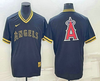 Men's Los Angeles Angels Big Logo Black Gold Stitched MLB Jersey 01