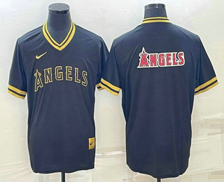 Men's Los Angeles Angels Big Logo Black Gold Stitched MLB Jersey 02