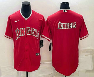 Men's Los Angeles Angels Big Logo Red Stitched MLB Cool Base Nike Jersey