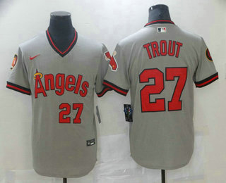 Men's Los Angeles Angels Of Anaheim #27 Mike Trout Grey Throwback Cooperstown Collection Stitched MLB Nike Jersey