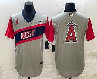 Men's Los Angeles Angels Of Anaheim Big Logo Grey 2021 Little League Classic Stitched Nike Jersey 01