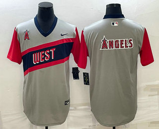 Men's Los Angeles Angels Of Anaheim Big Logo Grey 2021 Little League Classic Stitched Nike Jersey 02