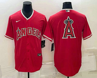 Men's Los Angeles Angels Red Team Big Logo Cool Base Stitched Jersey 01