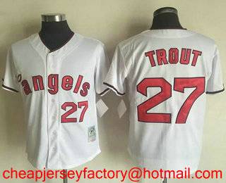Men's Los Angeles Angels Of Anaheim #27 Mike Trout White 1970 Throwback Cooperstown Collection Stitched MLB Mitchell & Ness Jersey