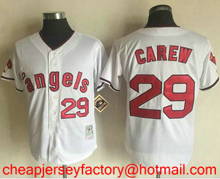 Men's Los Angeles Angels of Anaheim #29 Rod Carew White 1970 Throwback Cooperstown Collection Stitched MLB Mitchell & Ness Jersey