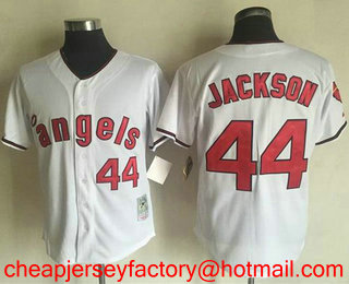 Men's Los Angeles Angels of Anaheim #44 Reggie Jackson White 1970 Throwback Cooperstown Collection Stitched MLB Mitchell & Ness Jersey