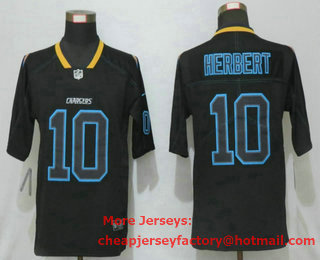 Men's Los Angeles Chargers #10 Justin Herbert 2020 Black Lights Out Color Rush Stitched NFL Nike Limited Jersey