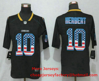 Men's Los Angeles Chargers #10 Justin Herbert 2020 USA Flag Fashion Black Color Rush Stitched Nike Limited Jersey