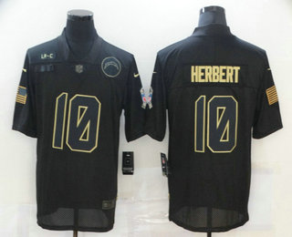 Men's Los Angeles Chargers #10 Justin Herbert Black 2020 Salute To Service Stitched NFL Nike Limited Jersey