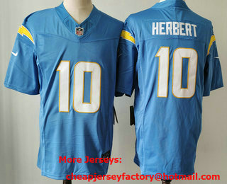 Men's Los Angeles Chargers #10 Justin Herbert Light Blue 2023 FUSE Vapor Limited Stitched Jersey