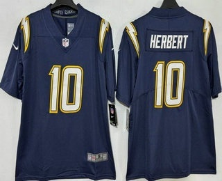 Men's Los Angeles Chargers #10 Justin Herbert Limited Navy Vapor Jersey