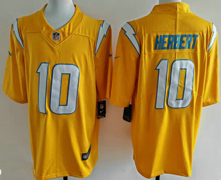 Men's Los Angeles Chargers #10 Justin Herbert Limited Yellow Vapor Jersey