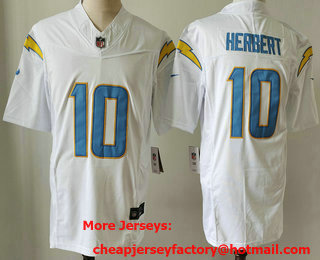 Men's Los Angeles Chargers #10 Justin Herbert White 2023 FUSE Vapor Limited Stitched Jersey