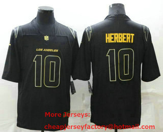 Men's Los Angeles Chargers #10 Justin Herbert Black Golden Edition Stitched NFL Nike Limited Jersey