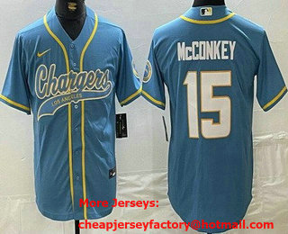 Men's Los Angeles Chargers #15 Chargers Ladd McConkey Limited Powder Blue Baseball Jersey