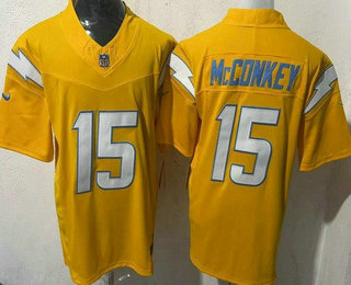 Men's Los Angeles Chargers #15 Ladd McConkey Limited Yellow FUSE Vapor Jersey