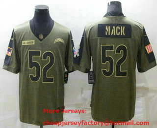 Men's Los Angeles Chargers #52 Khalil Mack 2021 Olive Salute To Service Limited Stitched Jersey