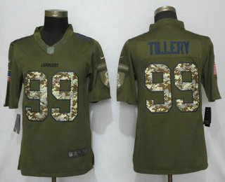 Men's Los Angeles Chargers #99 Jerry Tillery Green Salute to Service 2019 NFL Nike Limited Jersey