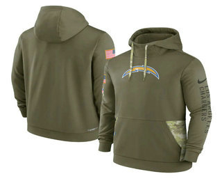 Men's Los Angeles Chargers 2022 Olive Salute to Service Therma Performance Pullover Hoodie