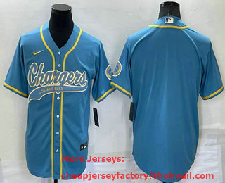 Men's Los Angeles Chargers Blank Light Blue Stitched MLB Cool Base Nike Baseball Jersey