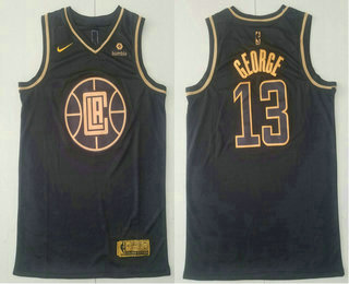 Men's Los Angeles Clippers #13 Paul George Black Golden Edition Nike Swingman Jersey With The Sponsor Logo