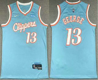 Men's Los Angeles Clippers #13 Paul George Blue Nike Diamond 2022 City Edition Swingman Stitched Jersey With Sponsor