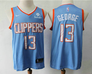 Men's Los Angeles Clippers #13 Paul George Light Blue Nike 2019 Swingman City Edition Jersey With The Sponsor Logo